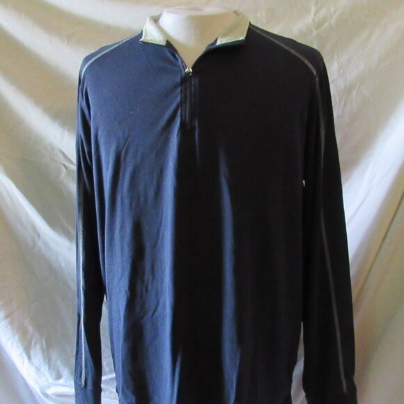tasc Performance Blue/Cream Bamboo Lightweight Quarter-Zip Size Large EUC - Picture 2 of 8